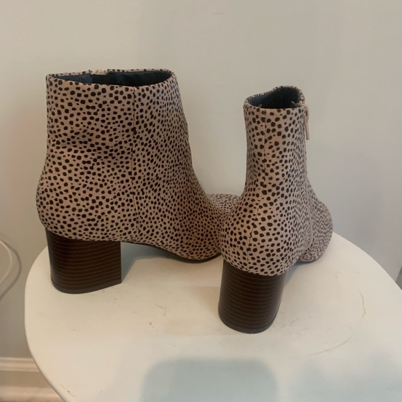 LOFT Leopard Print Beige-Black Ankle Booties sized 8 zipper animal tan‎ brown - Picture 4 of 12